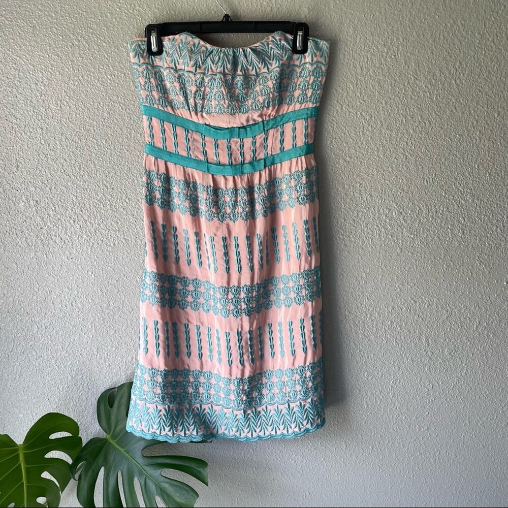 Tracy Reese Pink and Blue Embroidered Prom Dress